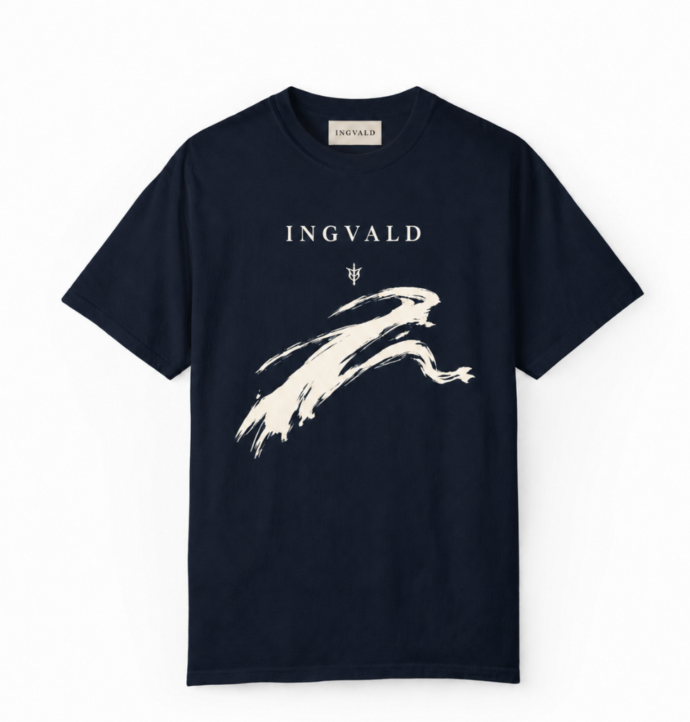 INGVALD Brushstroke T shirt Navy blue